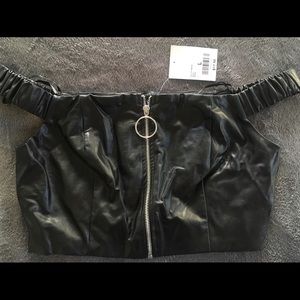 NWT faux leather off shoulder top, zipper detail